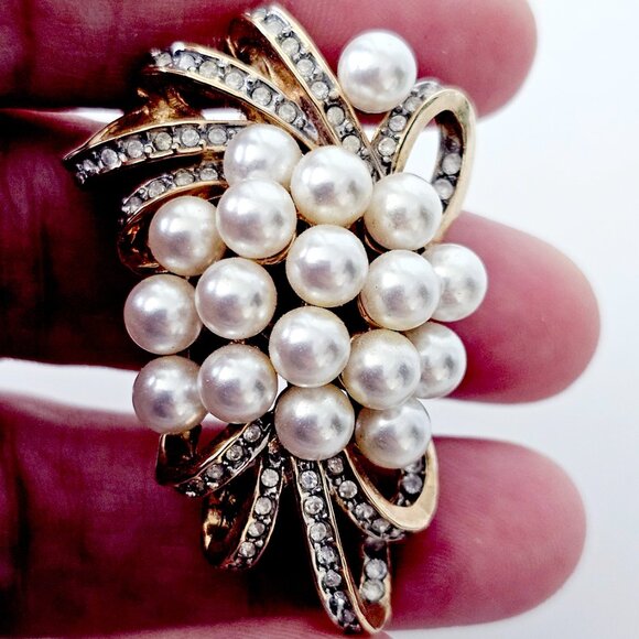 Vintage Pearl & Rhinestone Brooch - Picture 3 of 5